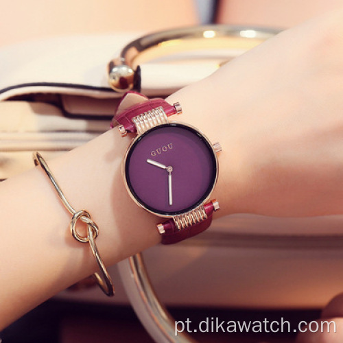 Relógio de pulso de quartzo luxuoso GUOU para mulheres estojo charme pulseira de couro relógios femininos impermeável feminino relógios de pulso feminino